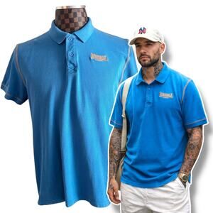 Lonsdale Polo Shirt Mens XL Blue Orange Contrast Stitch Short Sleeve Golf Punk